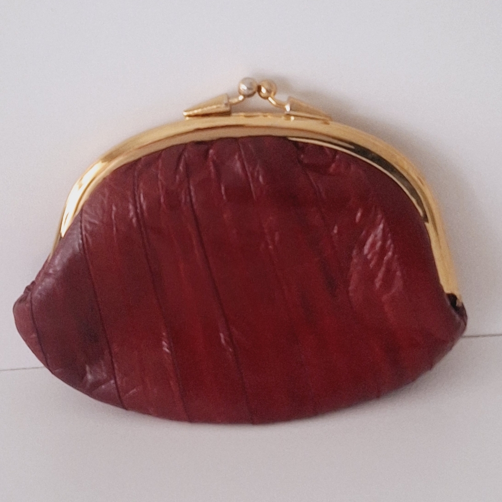 Dark red vintage leather clutch/coin purse - Picture 2 of 9